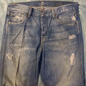 7 for all mankind distressed light blue jeans